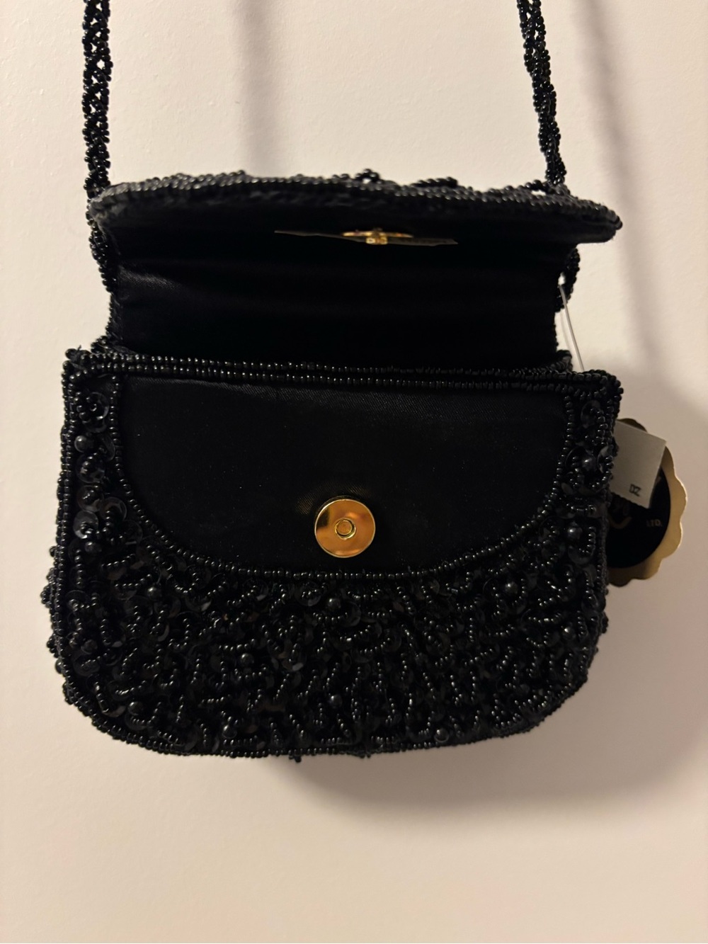 Beaded Mini Flap Crossbody Bag - Black - Picture 3 of 5